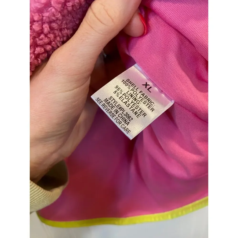 Pink Lily Sherpa Sweatshirt Women's XL Pink / Green Sherpa Quarter-Button - Picture 4 of 5